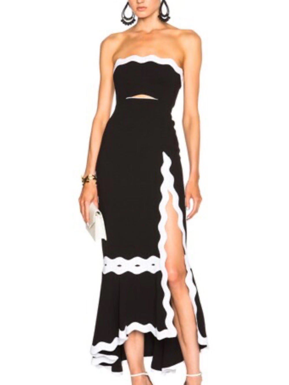Black and White Strapless Cutout Maxi Dress